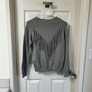 Elegant Gray Fringe Sweater
